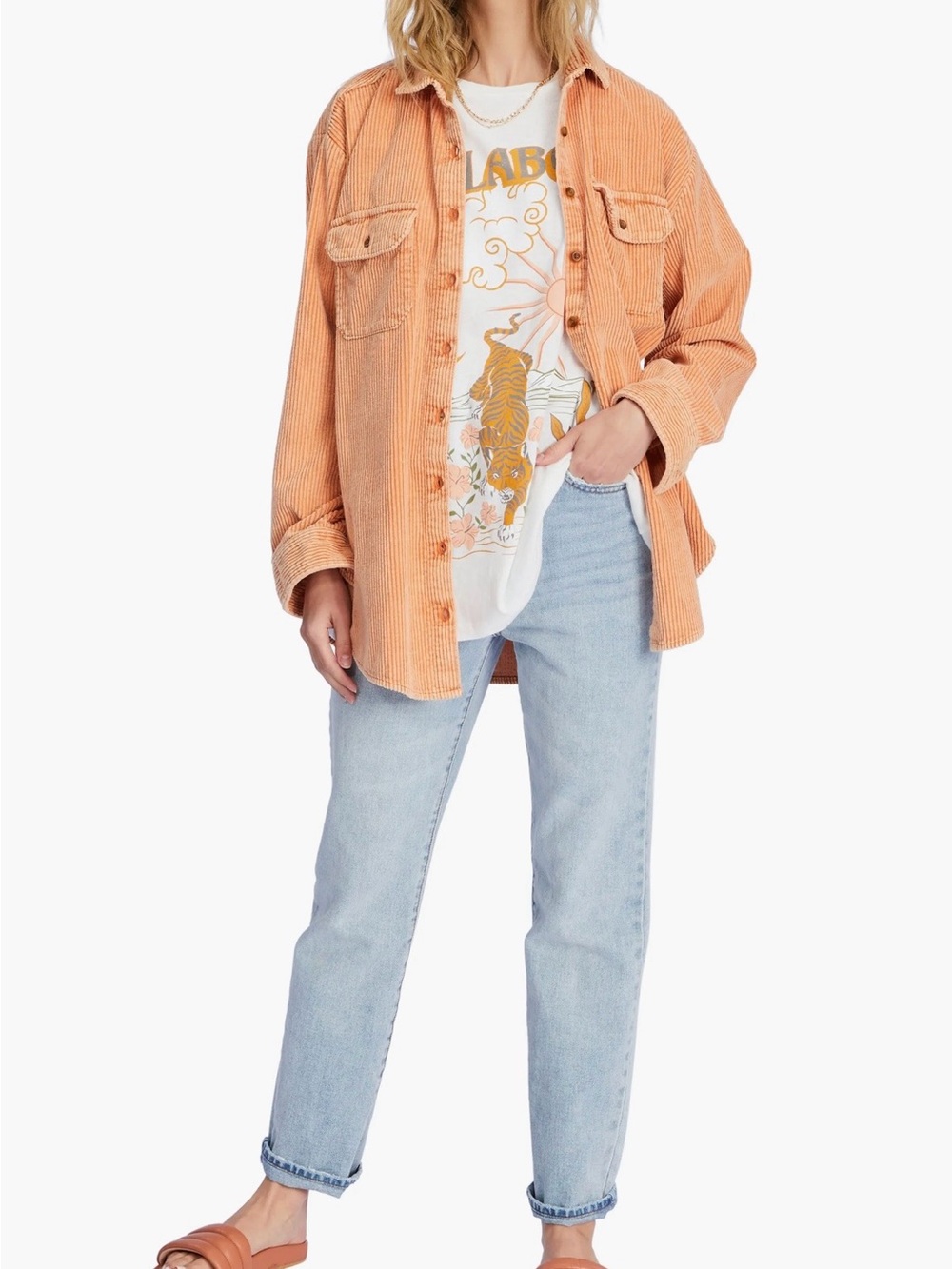 Billabong Orange Corduroy Button-Down Shirt